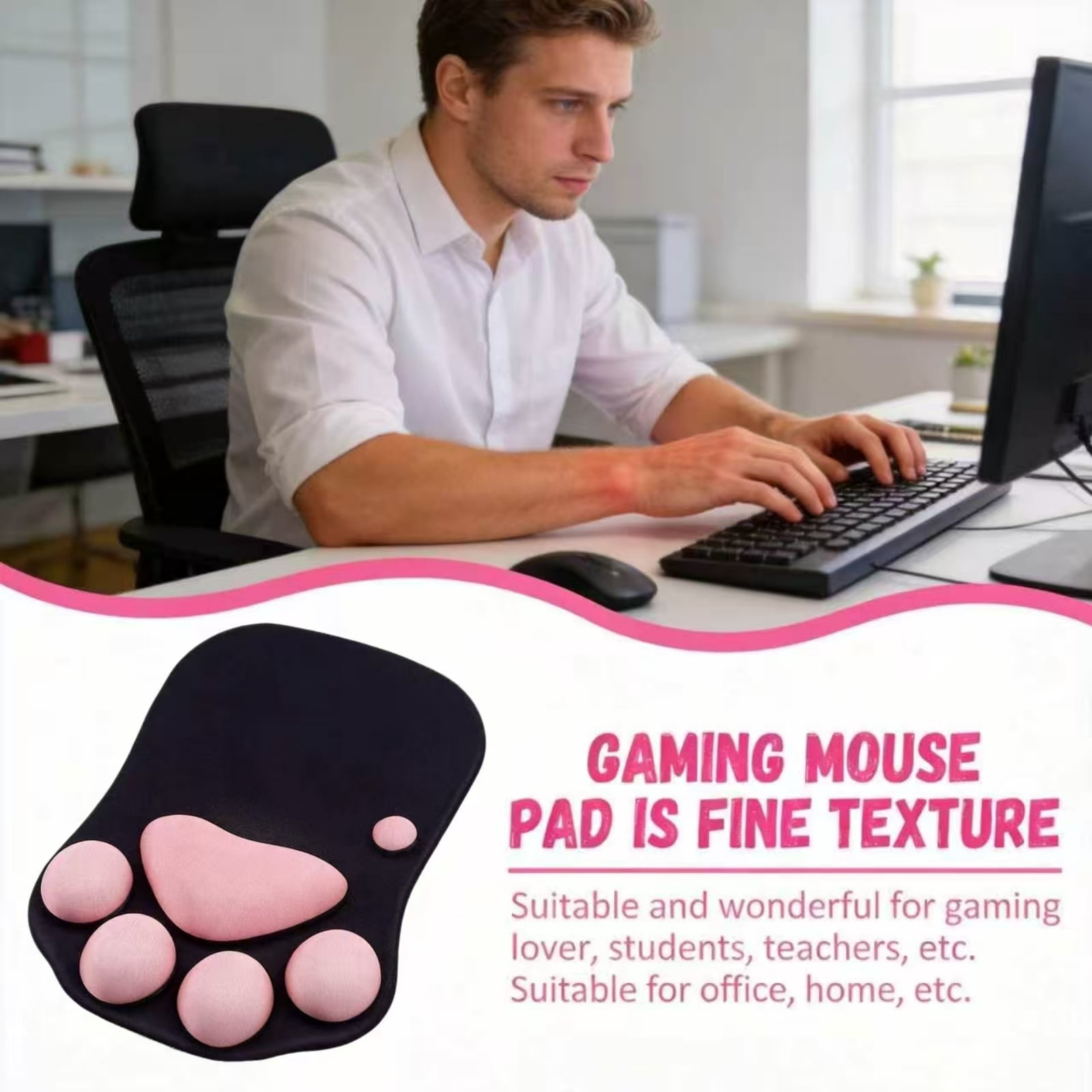Ergonomic Mouse Pad with Wrist Rest, Cute Cat Paw Memory Foam Mouse Pad, Non-Slip Base Soft Comfortable Wrist Support Mouse Mat, Portable Office Computer Laptop Gaming Desk Accessories