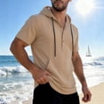 thumbnail image 2 of Men's Cotton Short Sleeve Hooded T-Shirt, Solid Color Casual Tee with Pocket, Button Down Closure, Soft Breathable Fabric, Daily Wear Streetwear Gym Vacation, Beach | Zenithor,Khaki L, 2 of 7