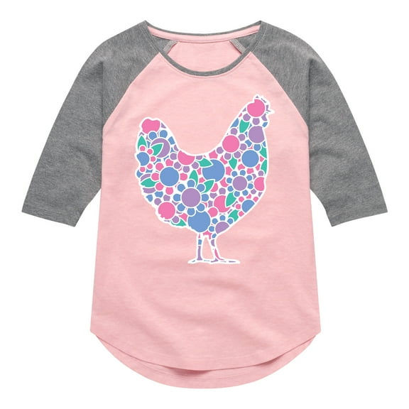 Instant Message - Floral Chicken - Toddler And Youth Girls Raglan Graphic T-Shirt