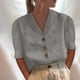 thumbnail image 2 of Blusa con botones sueltos de color sólido con cuello en V informal de manga media para mujer OAVQHLG3B Store lin121212, 2 of 5
