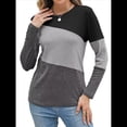 thumbnail image 2 of Blusas de Bloque de Color para Mujer, Estilo Túnica Informal de Larga con Cuello Redondo, Tipo Jersey. Gris Negro M, 2 of 8