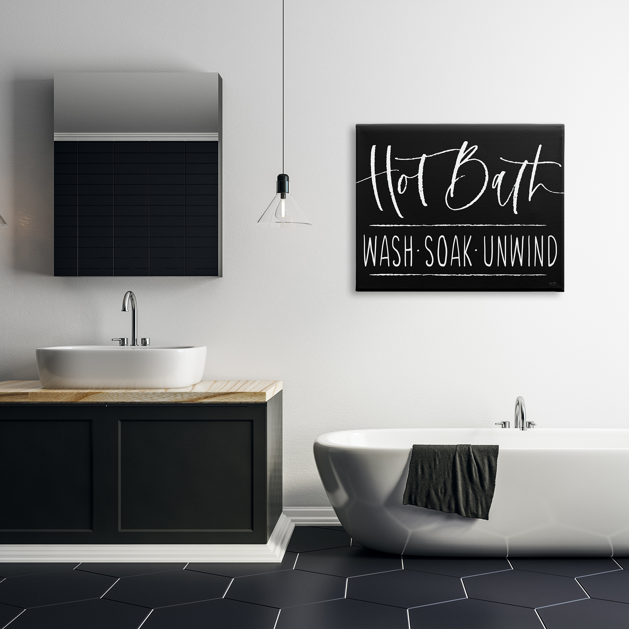 Stupell Industries Hot Bath Wash Soak Unwind Bathroom Typography Graphic Art Gallery Wrapped Canvas Print Wall Art, Design by Lux + Me Designs