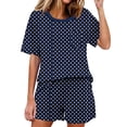 thumbnail image 2 of Maqroz Women Two Piece Outfits Sets Summer Printed Short Sleeve Crew Neck Pajama Top and Pants Set Soft Knit Sleepwear Nightwear Home Sets Navy XL, 2 of 7