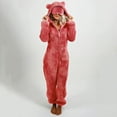 thumbnail image 2 of Women's Fleece Onesie Pajamas Hooded Romper Sleepwear Loungewear (Red, S), 2 of 5