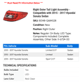 thumbnail image 2 of Right Outer Tail Light Assembly - Compatible with 2015 - 2017 Hyundai Sonata Sedan 2016, 2 of 2