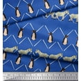 thumbnail image 3 of Soimoi Blue Polyester Crepe Fabric Penguin & Stripe Animal Print Fabric by The Yard 52 Inch Wide, 3 of 3