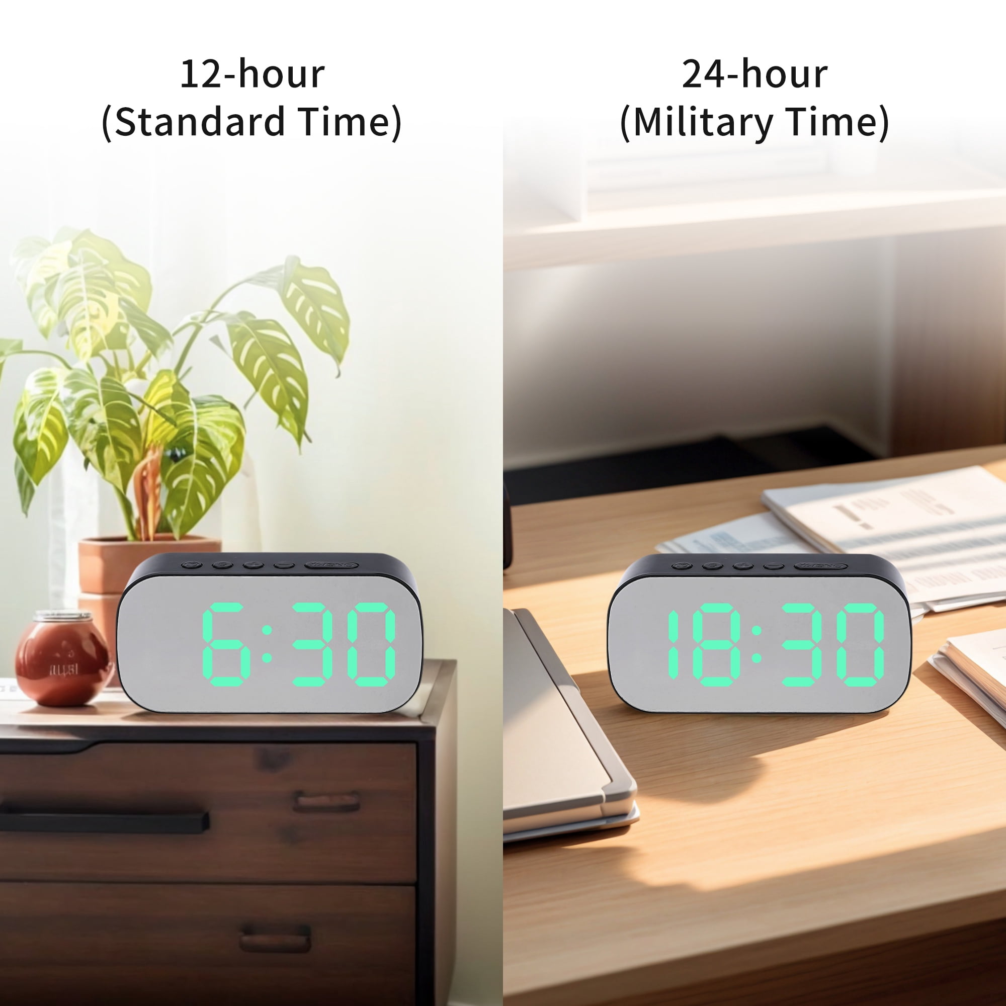 Unique Bargains 2 Pcs Oval Alarm Clock Snooze 5.1 x 2.6 x 1.4 in White Pink