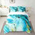 thumbnail image 3 of Manfei Abstract Marble Texture 7pcs Bedding Comforter Set,Fluid Stripe Aesthetic Queen Bedding Sets,Gold Blue Queen Sheet Sets For Kids,Lightweight Room Decor Reversible, 3 of 9