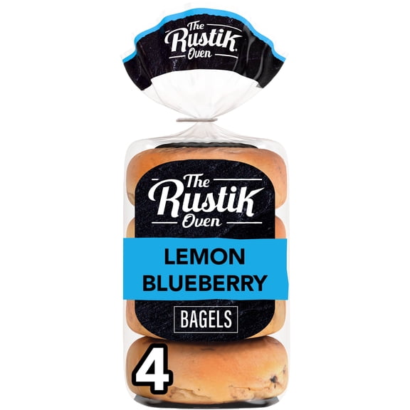 The Rustik Oven Lemon Blueberry Bagels, 4 count, Fruit Bagels, 16.8 oz Bag