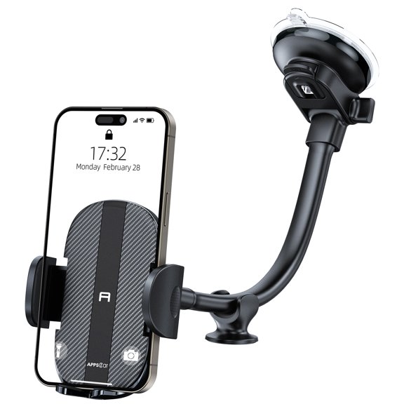 A2C Car Phone Holder, 360° Swivel Dashboard & Windshield Mount with Suction Cup, Fits 4.7-7" Phones, Black