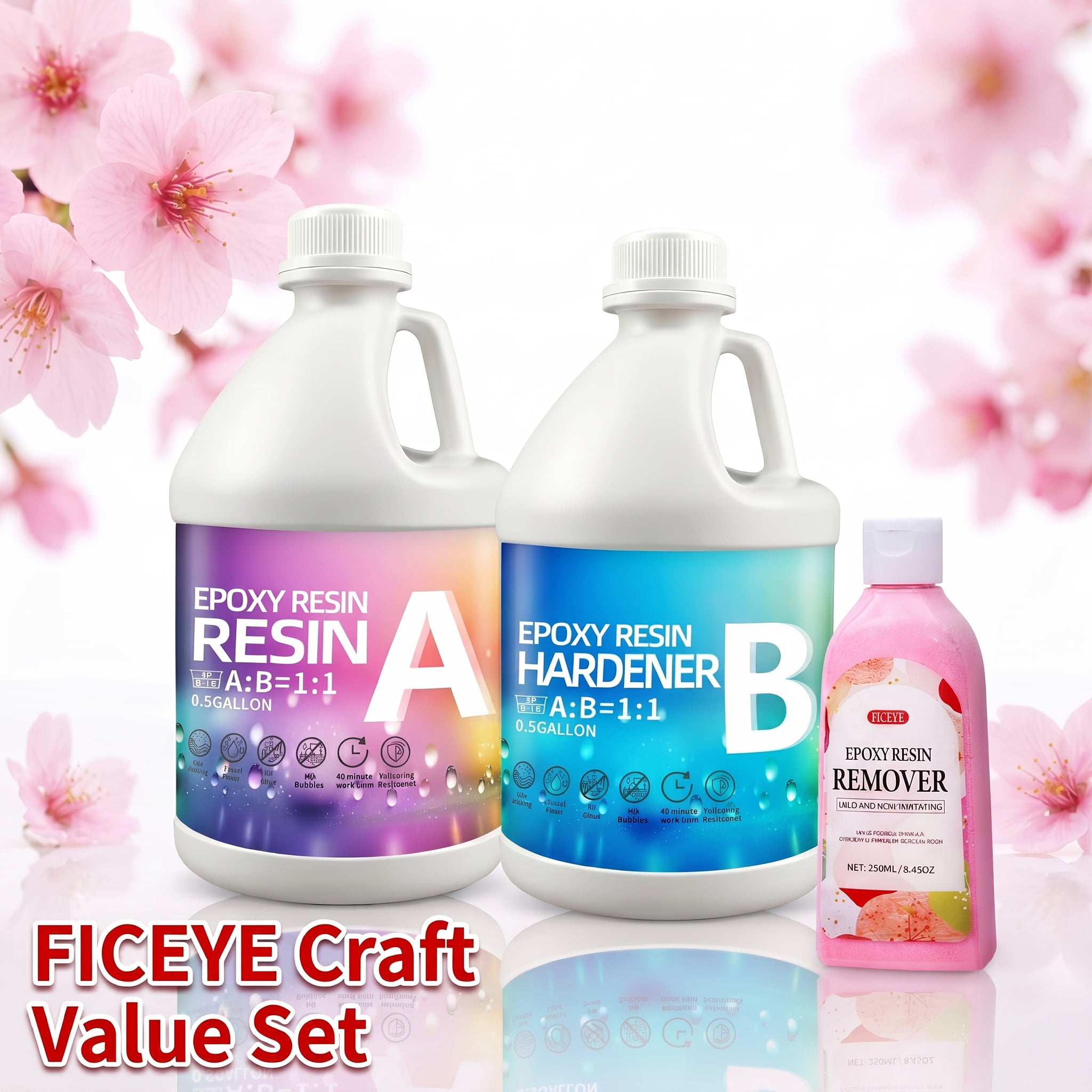 Epoxy Resin Kit 1GAL with 250ml remover and Tools, 1:1 Mixing Ratio, Bubble Free & Anti-Yellowing - High Gloss Casting & Coating Resin for Jewelry, River Tables, Bar Top, Countertops & Wood
