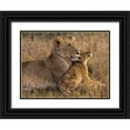 thumbnail image 1 of Jager, Henry 24x19 Black Ornate Wood Framed with Double Matting Museum Art Print Titled - Baby Lion with Mother, 1 of 4
