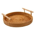 thumbnail image 1 of [] Hand Woven Tray Basket Coffee Table Decorative Tray Farmhouse Boho Rattan Tray Decor Wicker Serving Tray with Handles  Rattan Tray Basket Wooden  Tray 1pcs 8.66”*1.37”, 1 of 6