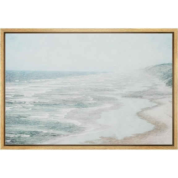 PixonSign Framed Canvas Print Wall Art Misty Fog Coastal Beach Shore Nature Wilderness Illustrations Fine Art Decorative Farmhouse/Country Relax/Calm/Cozy Multicolor Zen for Bedroom - 24"x36" Natural