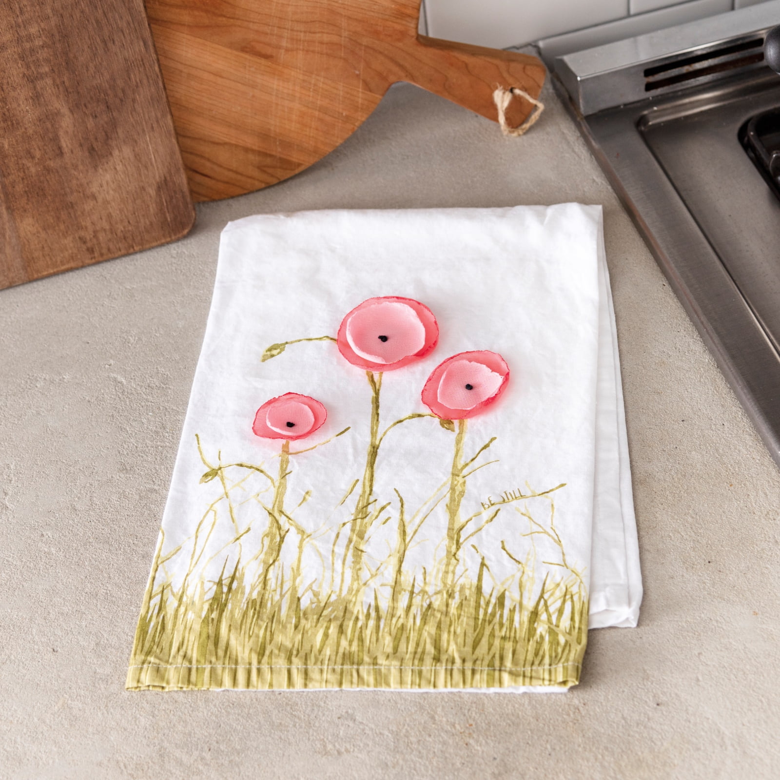 Primitives by Kathy Be Still Dimensional Poppy Flowers Kitchen Dish Towel