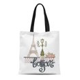 thumbnail image 1 of JSDART Canvas Tote Bag Bonjour Lettering Hand Flowers French Hello Eiffel Tower Street Durable Reusable Shopping Shoulder Grocery Bag, 1 of 1