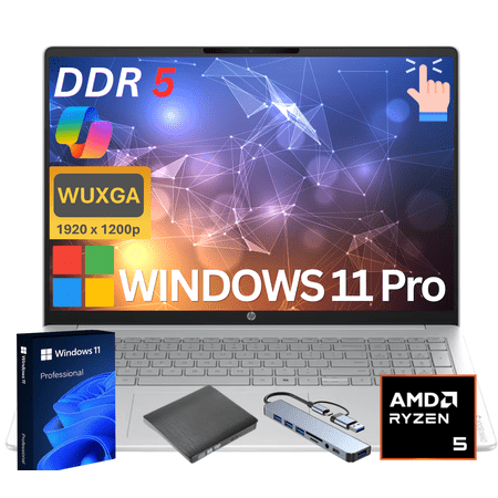 HP OmniBook 3 16 inch 2K IPS Windows Laptop AMD Ryzen 5 40 8GB 256GB SSD Windows 11 Pro Mica Silver
