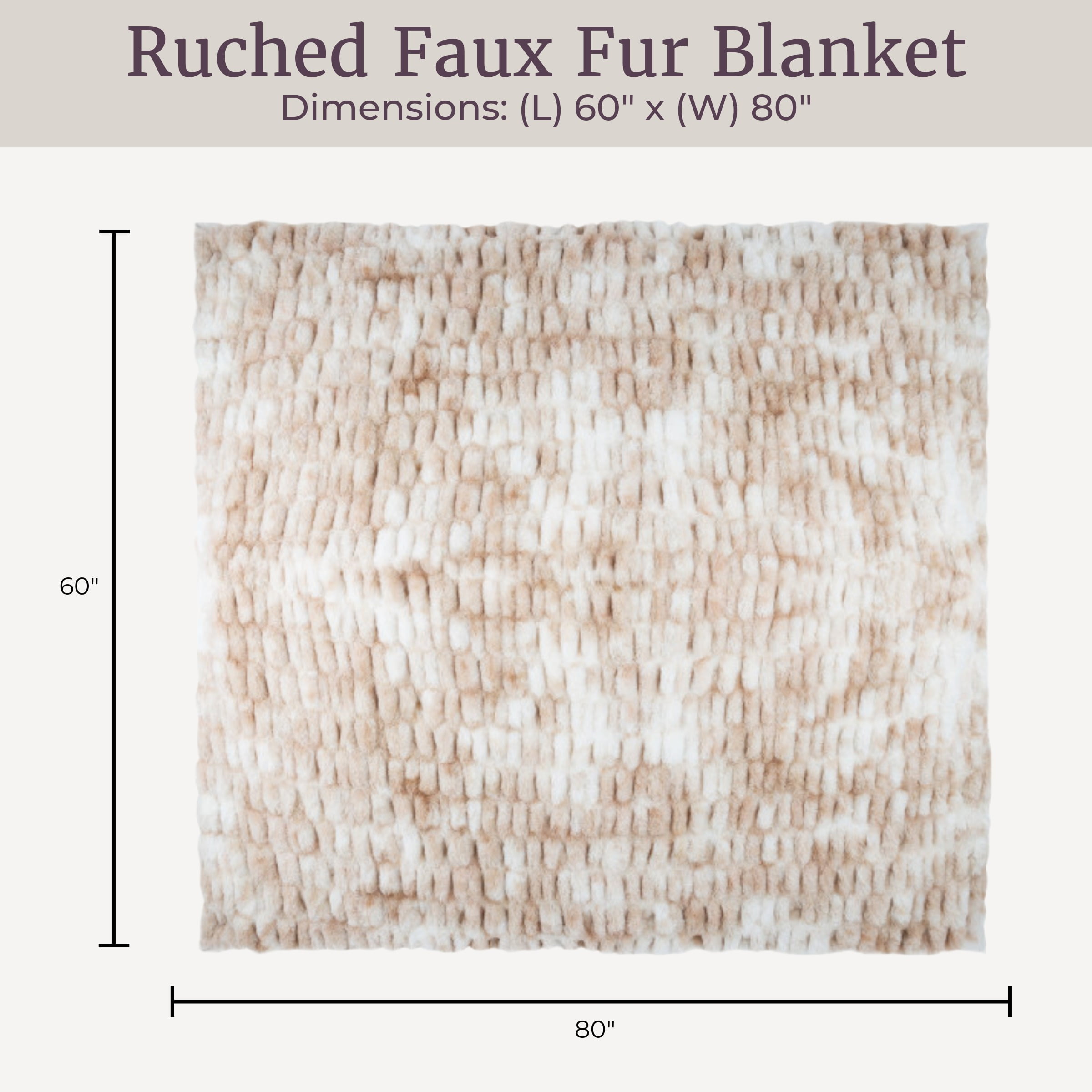Lavish Home 60x80 Ruched Jacquard Faux Fur Blanket for Sofa and Bed, Cream