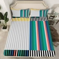 thumbnail image 2 of jejeloiu Modern Geometric Stripe Bed Sheets,Abstract Art King Sheets,Colorful Lines Sheet Set For Girls Boys,Super Cozy Room Decor,4-Piece, 2 of 7