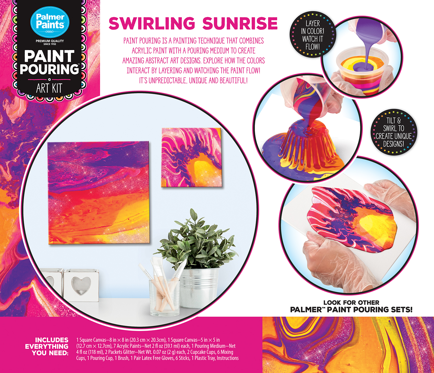 Cra-Z-Art Palmer Acrylic Pouring Paint Art Activity Kit - Swirling Sunrise