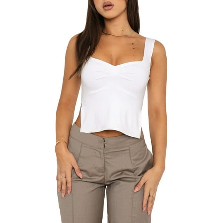 

Musuos Women Strappy Crop Tops Ruched Backless Irregular Hem Bustier Slim Fit Tops