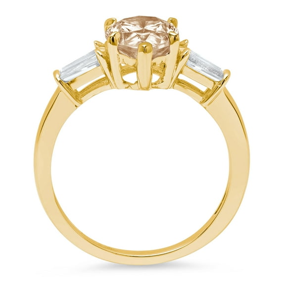 2.5 ct Pear Cut Simulated Champagne Diamond Three-Stone Engagement Ring for Women in 18K Yellow Gold