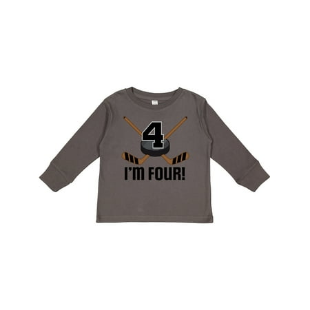 

Inktastic 4th Birthday Ice Hockey Sports Party Boys Gift Toddler Boy Girl Long Sleeve T-Shirt