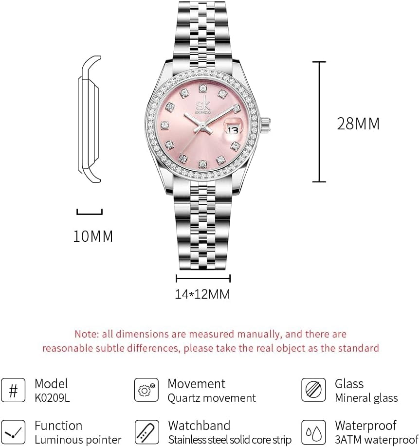 Women's Crystal Accented with Solid Alloy Steel Band Watch Elegant Dress Quartz Calendar Watches for Women