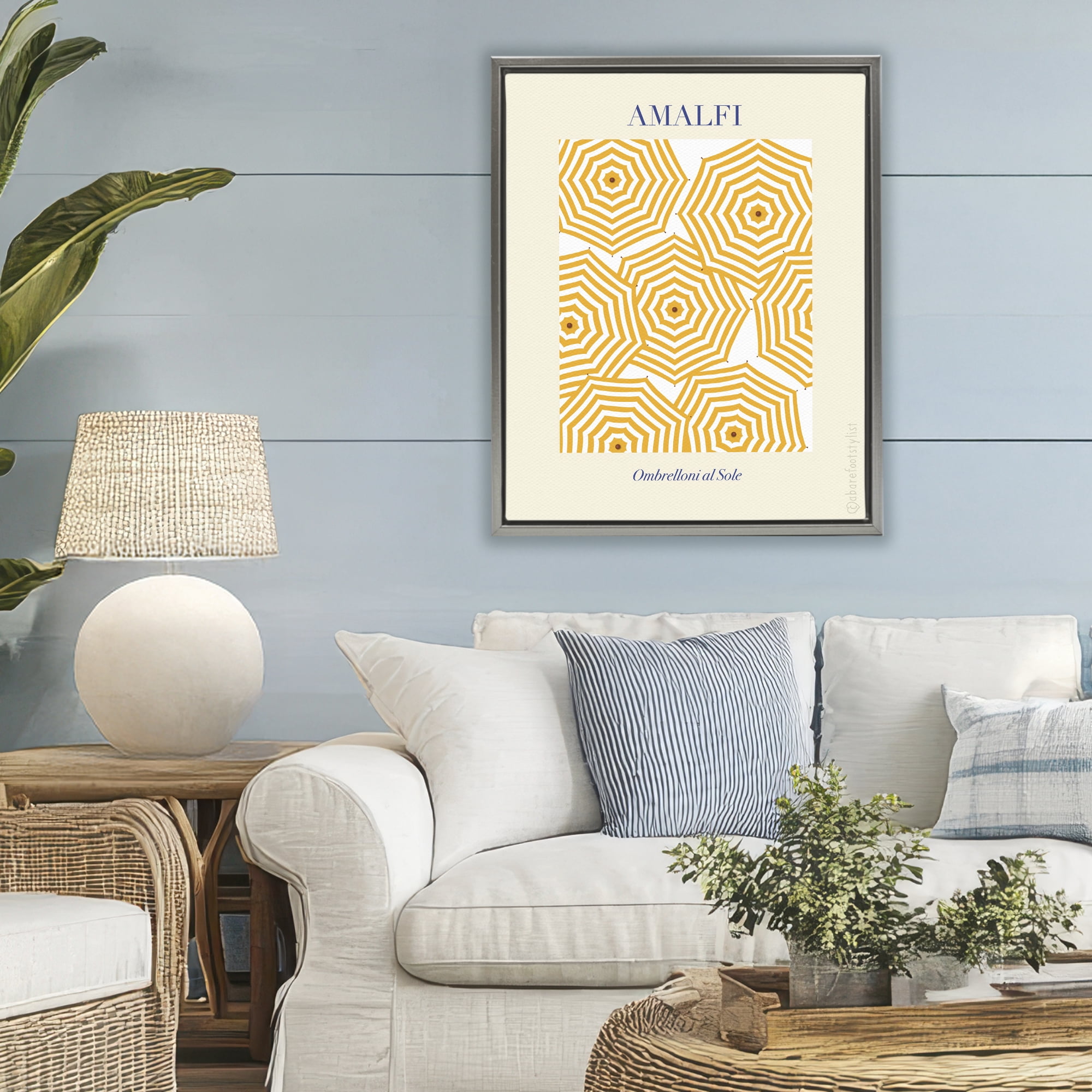 Stupell Industries Yellow Amalfi Umbrellas Gray Framed Floater Canvas Wall Art, design by A Barefoot Stylist