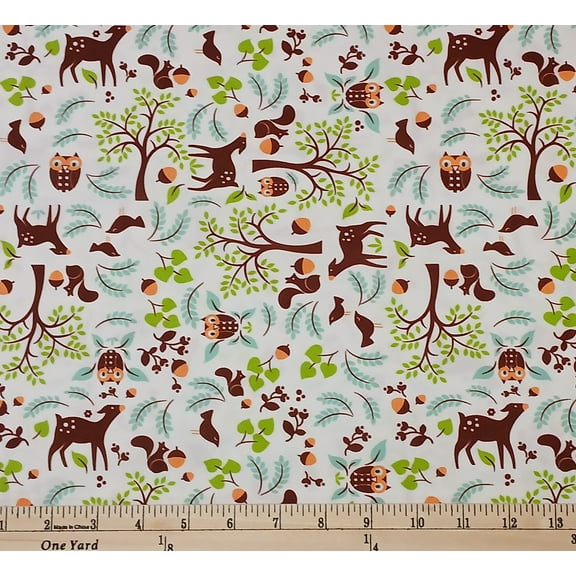 Babyville Boutique P.U.L. PUL Polyurethane Laminate Woodland Animals Forest 60" Wide Water Resistant Fabric by the Yard (D448.14)