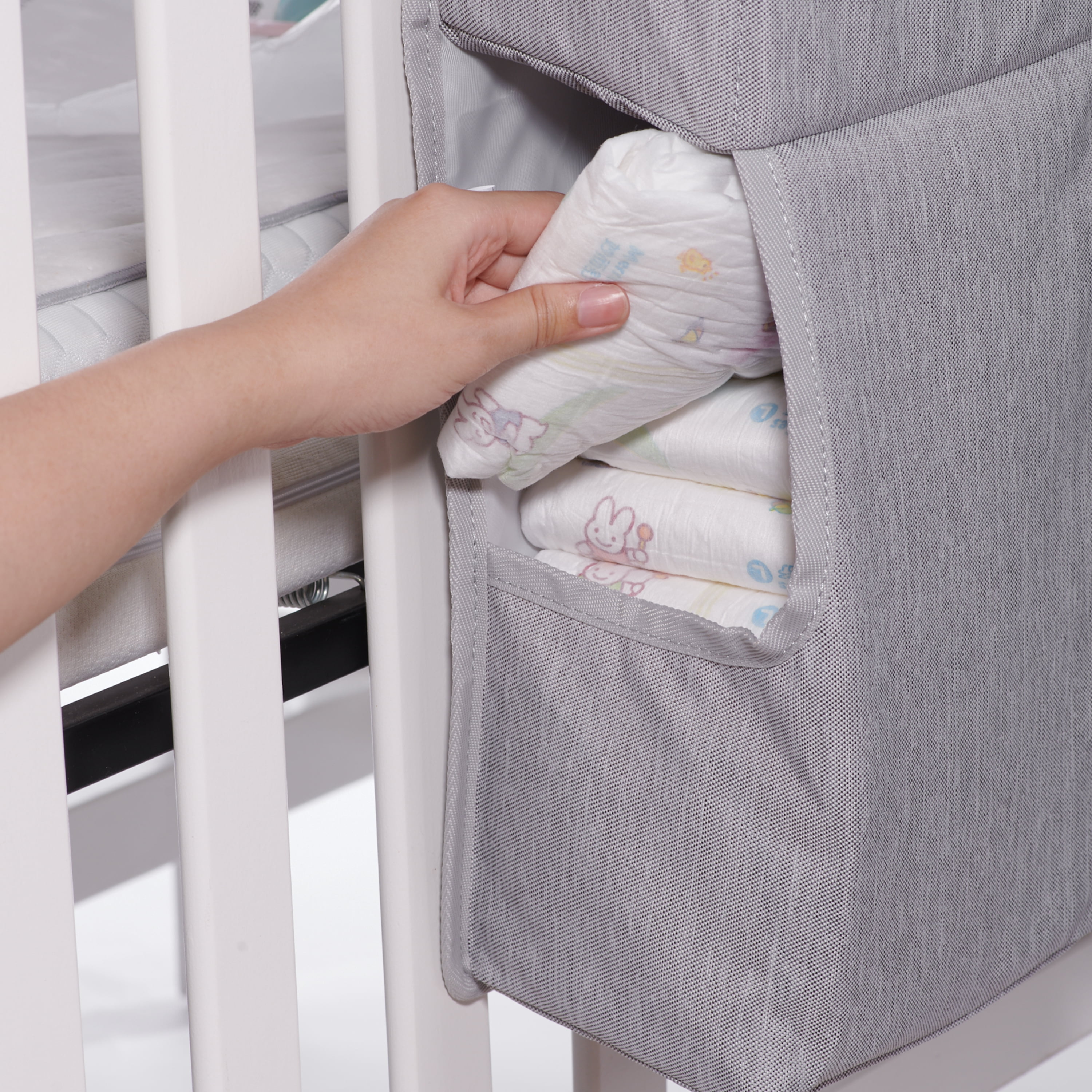 Sunveno 3-in-1 Crib Nursing Organizer Set for Baby Essentials Storage, Gray