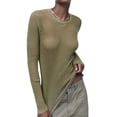 thumbnail image 1 of Top transpirable de cuello redondo y manga larga de color sólido de primavera y verano de estilo europeo y americano para mujer, 1 of 6