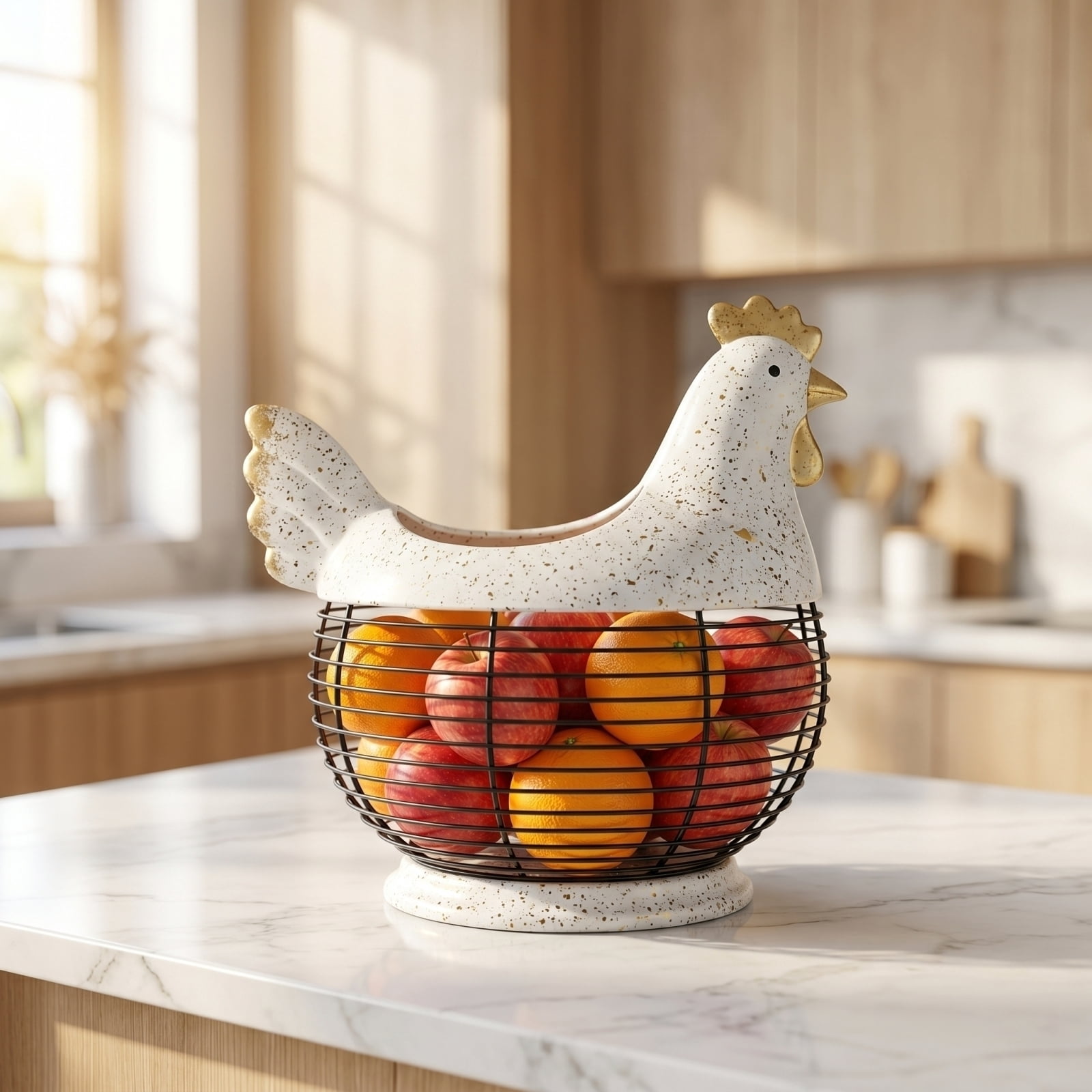 Hugging Chicken Egg Basket, Storage Basket for Desktop, Cute Chicken Animal Design Kitchen Egg Basket, Gifts for Home and Table Decor, White