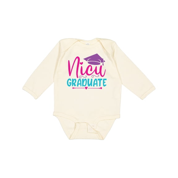 Inktastic Nicu Graduate with Cap and Hearts in Purple Pink and Blue Girls Long Sleeve Baby Bodysuit