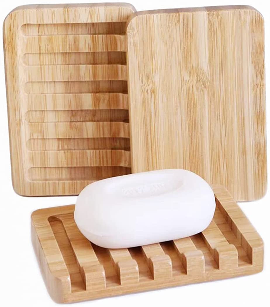 1pc Bamboo Soap Tray with Drain Soap Drainer Saver Box Holder for Shower Kitchen