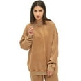 thumbnail image 3 of BEGOING Women's Plus Size Crewneck Sweatshirts Long Sleeve Midweight Casual Pullover Tops,All Gender Retro Washed Solid Color Sweatshirt Oversized Loose Fit Drop Shoulder Fashion Tee,Brown S-XL, 3 of 8
