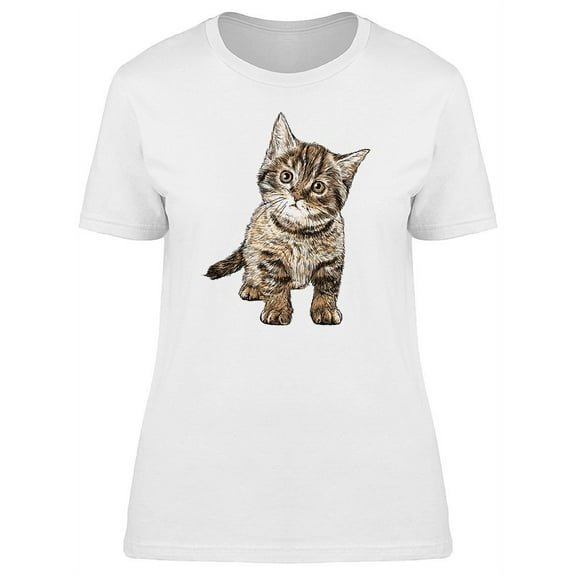 Cute Baby Kitten Sketch T-Shirt Women -Image by Shutterstock, Female Large