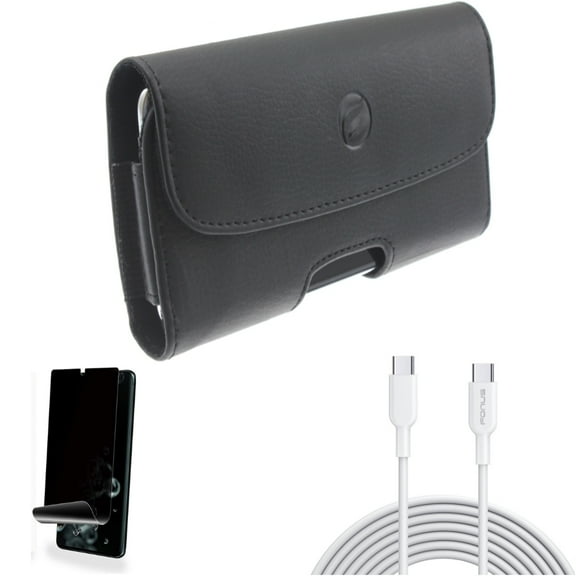 10ft Long Type-C Cable w Case Belt Clip w Privacy Screen Protector for Samsung Galaxy S20 Ultra - Fast Charger Cord PD Power, Leather Holster Cover, TPU Film [NOT GLASS] fits Galaxy S20 Ultra