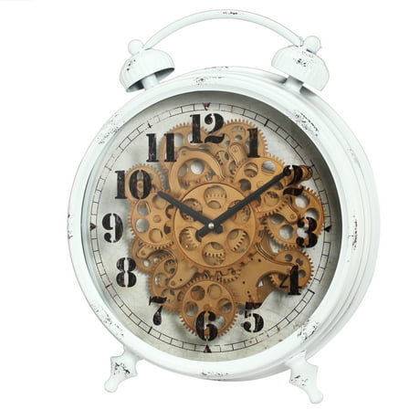 A&B Home Classic Gears Table Clock-Color:White,Style:Urban Industrial