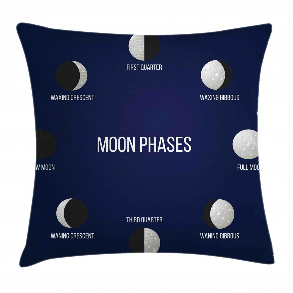 Half Moon Throw Pillow Cushion Cover, Phases of Crescent Astronomy