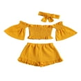 thumbnail image 2 of Girl Off Shoulder Flare Sleeves Tops Ruffle Shorts Bowknot Headband, 2 of 6