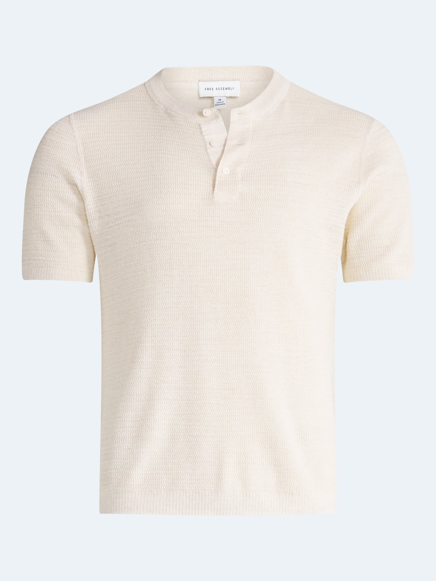 Free Assembly Men’s Textured Cotton Henley Shirt with Short Sleeves. Sizes XS-3XL