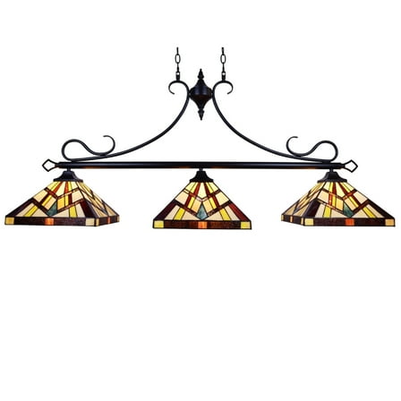 CHLOE Lighting VINCENT Mission Tiffany-Style 3 Light Island Pendant 47" Wide