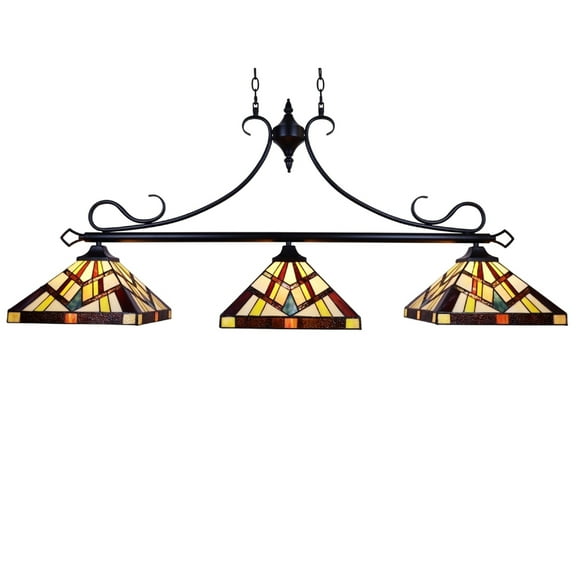 CHLOE Lighting VINCENT Mission Tiffany-Style 3 Light Island Pendant 47" Wide