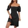 thumbnail image 2 of Fankiway Robe Décontractée pour Femmes Couleur Unie Manches Bouffantes Manches Courtes Col Carré Robes Grande Taille pour Femmes Rondes Robes de Printemps pour Femmes 9534, 2 of 8