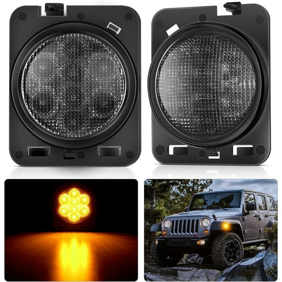 Nilight JK Side Marker Light 8Led Smoked Lens Amber Front Fender Indicator Light Turn Signals Light IP67 Waterproof Clearance Light Compatible with 2007-2017 Wrangler JK JKU