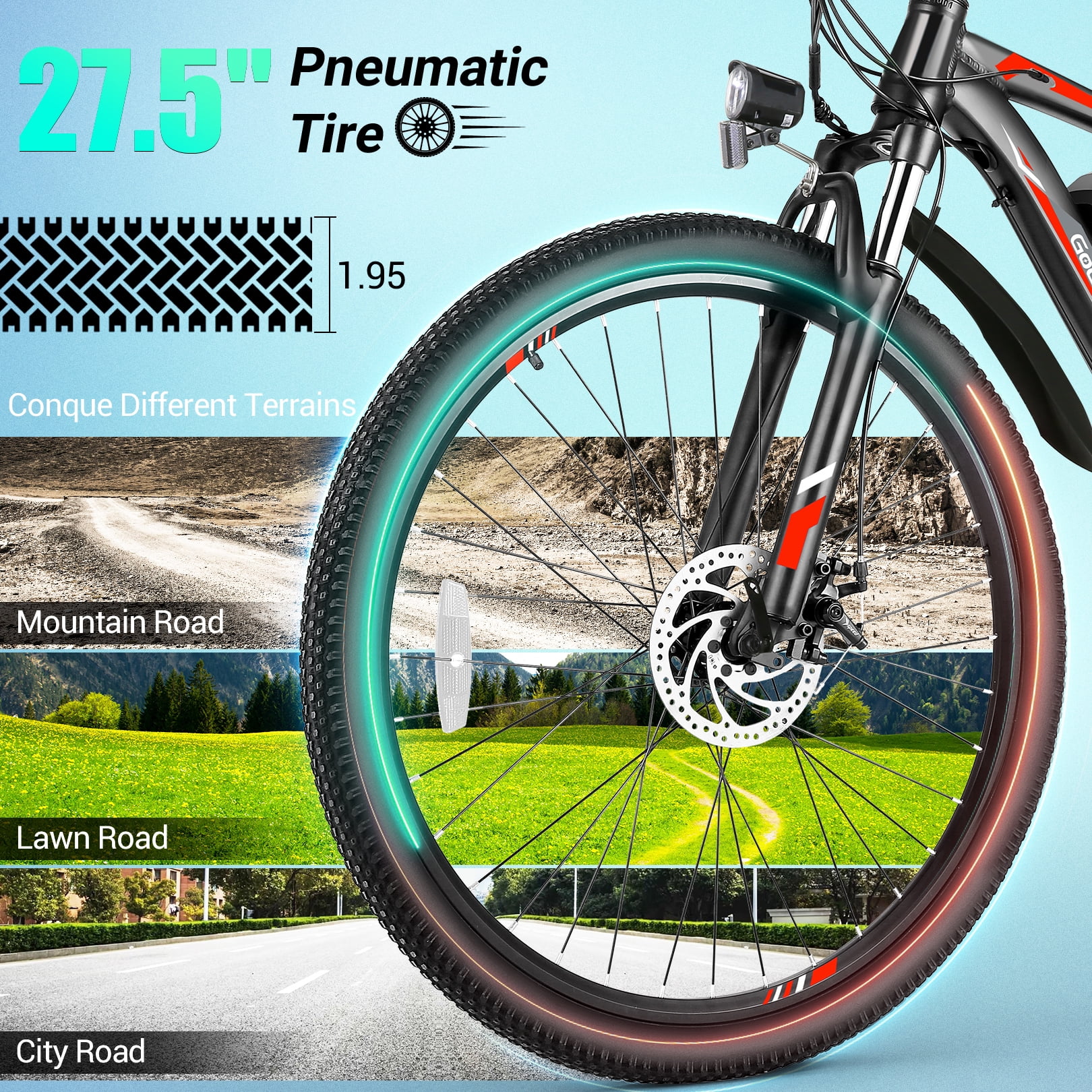 Gocio 27.5" Electric Bike for Adults, Peak 1000W Motor E-Mountain Bicycles, 22Mph Ebike, 48V 10.4Ah Removable Battery, 21-Speed Shimano, UL2849 Certified