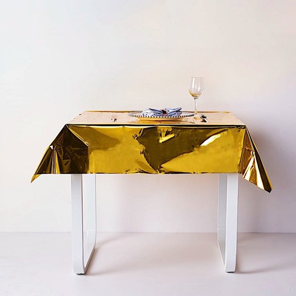 BalsaCircle 50" x 50" Gold Metallic Square Disposable Plastic Tablecloth Tables