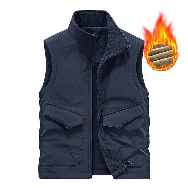 LOVZFMLL Jackets for Men's Thin Workwear Solid Color Stand Collar Sleeveless Jacket Tank