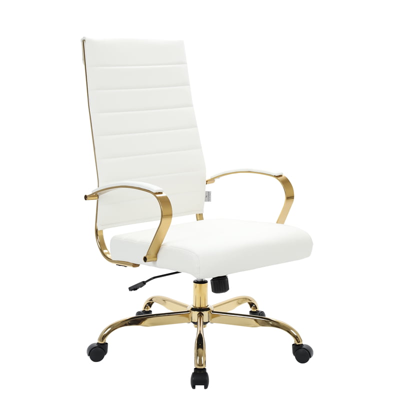 LeisureMod Benmar HighBack Leather Office Chair With Gold